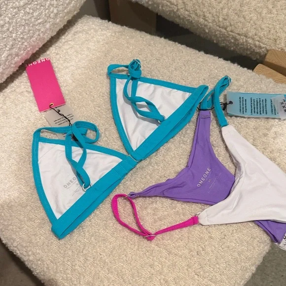 NWT! Oneone Swimwear Small XS Triangle Bikini Bikini Set Strappy Color block - Picture 3 of 7